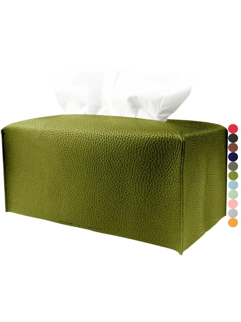 JESMINI Rectangle Tissue Box Cover Green - Normal Size Leather Rectangular Tissue Box Cover [JESMINI] Faux Leather Tissue Box Holder Long for Normal Rectangular Facial Tissue Box - Image 1